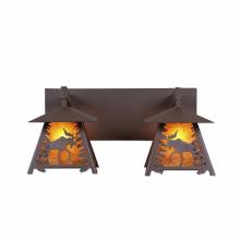 Avalanche Ranch Lighting M35227AM-27 - Smoky Mountain Double Bath Vanity Light - Mountain Moose - Amber Mica Shade - Rustic Brown Finish