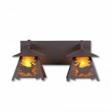Avalanche Ranch Lighting M35230AM-27 - Smoky Mountain Double Bath Vanity Light - Mountain Deer - Amber Mica Shade - Rustic Brown Finish