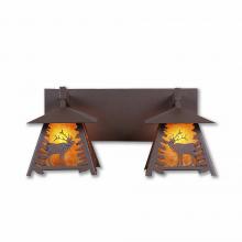 Avalanche Ranch Lighting M35233AM-27 - Smoky Mountain Double Bath Vanity Light - Mountain Elk - Amber Mica Shade - Rustic Brown Finish