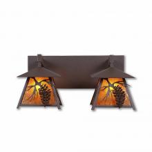 Avalanche Ranch Lighting M35240AM-27 - Smoky Mountain Double Bath Vanity Light - Spruce Cone - Amber Mica Shade - Rustic Brown Finish