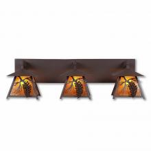 Avalanche Ranch Lighting M35340AM-27 - Smoky Mountain Triple Bath Vanity Light - Spruce Cone - Amber Mica Shade - Rustic Brown Finish