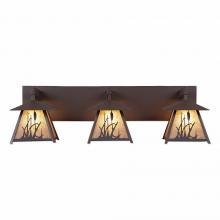 Avalanche Ranch Lighting M35365AL-27 - Smoky Mountain Triple Bath Vanity Light - Cattails - Almond Mica Shade - Rustic Brown Finish