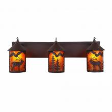 Avalanche Ranch Lighting M38333AM-27 - Cascade Triple Bath Vanity Light - Mountain Elk - Amber Mica Shade - Rustic Brown Finish