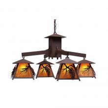 Avalanche Ranch Lighting M41440AM-27 - Smoky Mountain 4 Light Chandelier - Spruce Cone - Amber Mica Shade - Rustic Brown Finish