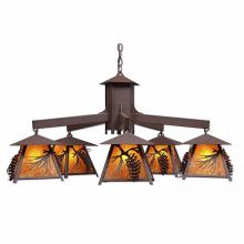 Avalanche Ranch Lighting M41540AM-27 - Smoky Mountain 5 Light Chandelier - Spruce Cone - Amber Mica Shade - Rustic Brown Finish