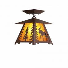 Avalanche Ranch Lighting M47527AM-27 - Smoky Mountain Close-to-Ceiling Small - Mountain Moose - Amber Mica Shade - Rustic Brown Finish