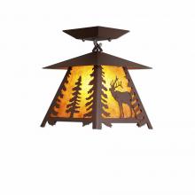 Avalanche Ranch Lighting M47533AM-27 - Smoky Mountain Close-to-Ceiling Small - Mountain Elk - Amber Mica Shade - Rustic Brown Finish