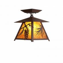 Avalanche Ranch Lighting M47540AM-27 - Smoky Mountain Close-to-Ceiling Small - Spruce Cone - Amber Mica Shade - Rustic Brown Finish