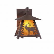 Avalanche Ranch Lighting M53533AM-27 - Smoky Mountain Sconce Small - Mountain Elk - Amber Mica Shade - Rustic Brown Finish