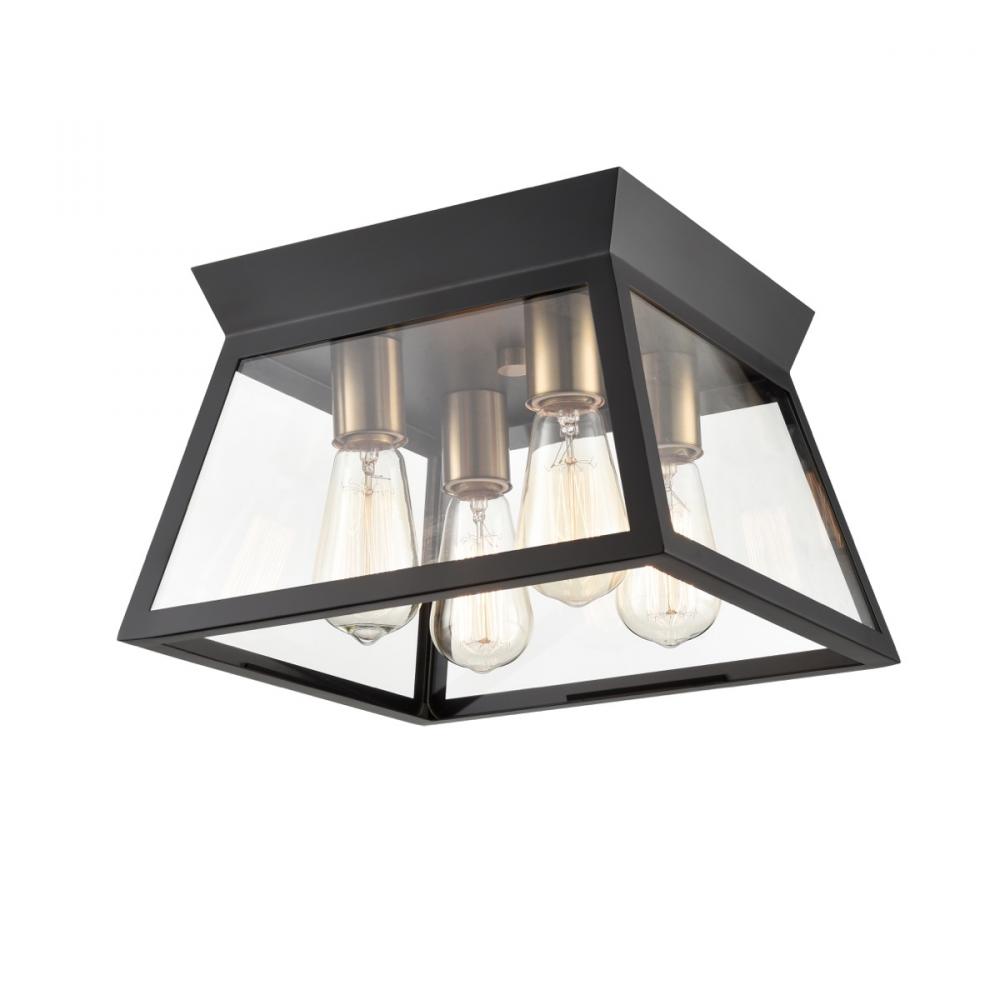 Lucian 4 Light Flushmount Black and Brushed Brass