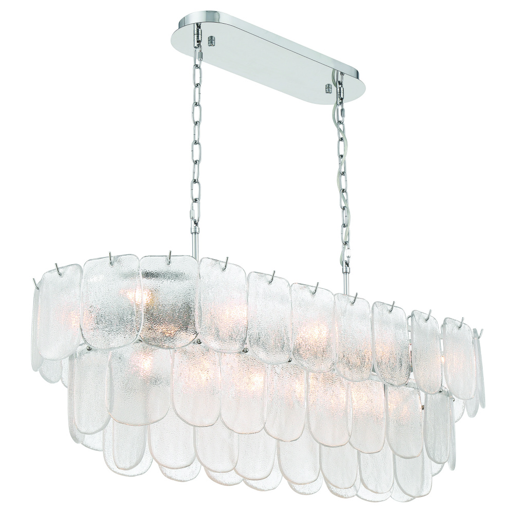 Bianca 12 Light Island Light, Polished Nickel, Crystalline with Piastra Type Glassware