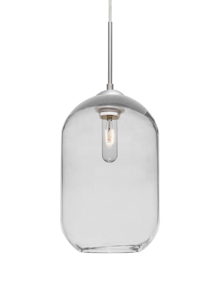 Besa, Omega 12 Cord Pendant,Clear, Satin Nickel Finish, 1x60W Medium Base