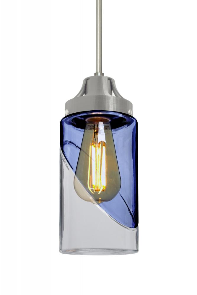 Besa, Blink Cord Pendant, Trans. Blue/Clear, Satin Nickel Finish, 1x4W LED Filament