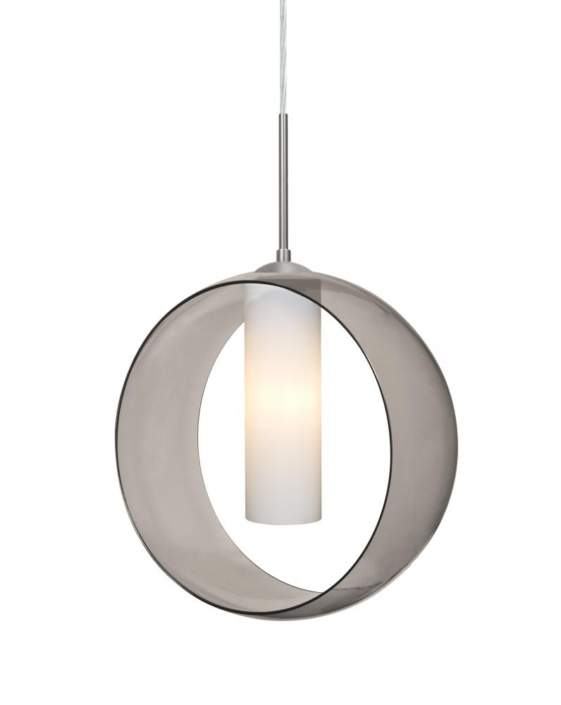 Besa, Plato Cord Pendant, Smoke/Opal, Satin Nickel Finish, 1x5W LED