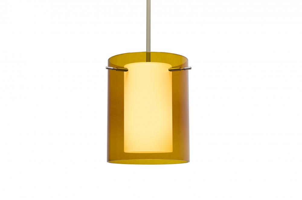 Besa Stem Pendant Pahu 8 Satin Nickel Transparent Armagnac/Opal 1x100W Medium Base