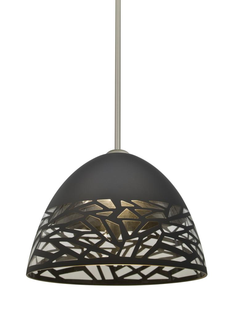 Besa Kiev Stem Pendant, Black, Satin Nickel Finish, 1x9W LED