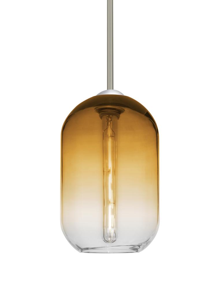 Besa, Omega 12 Stem Pendant, Amber/Clear, Satin Nickel Finish, 1x4W LED Filament