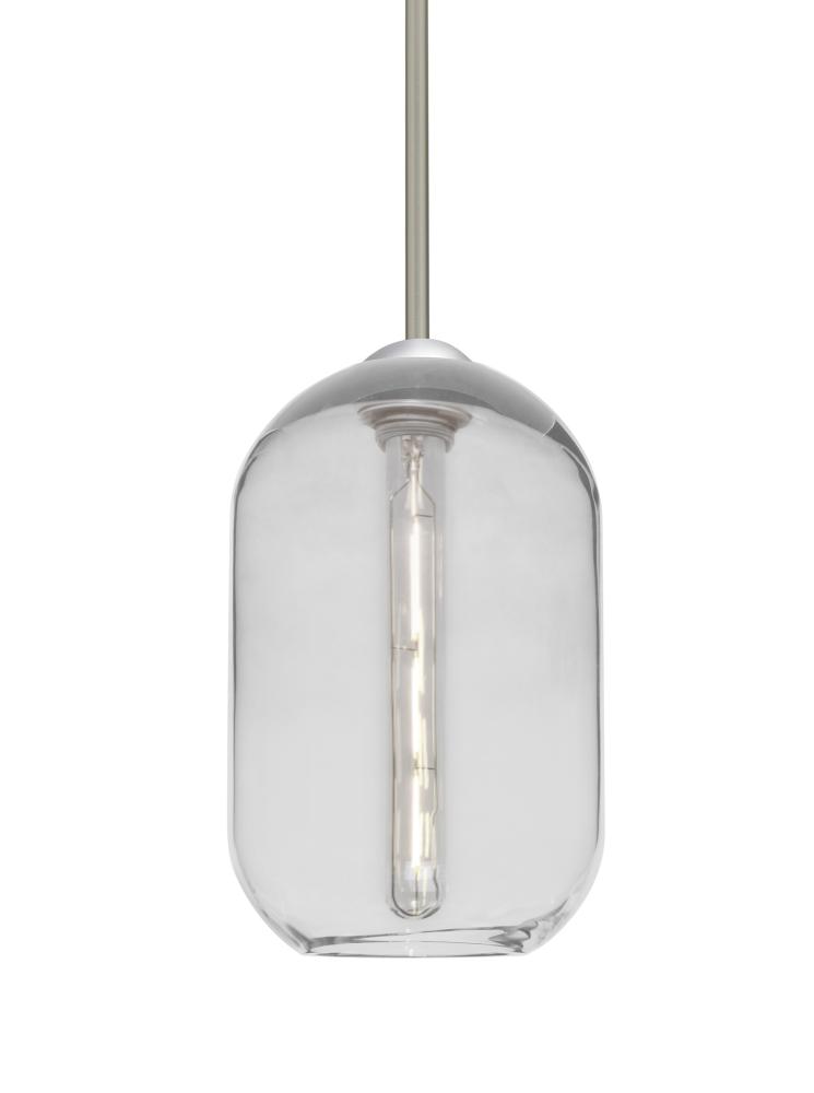 Besa, Omega 12 Stem Pendant, Clear, Satin Nickel Finish, 1x4W LED Filament