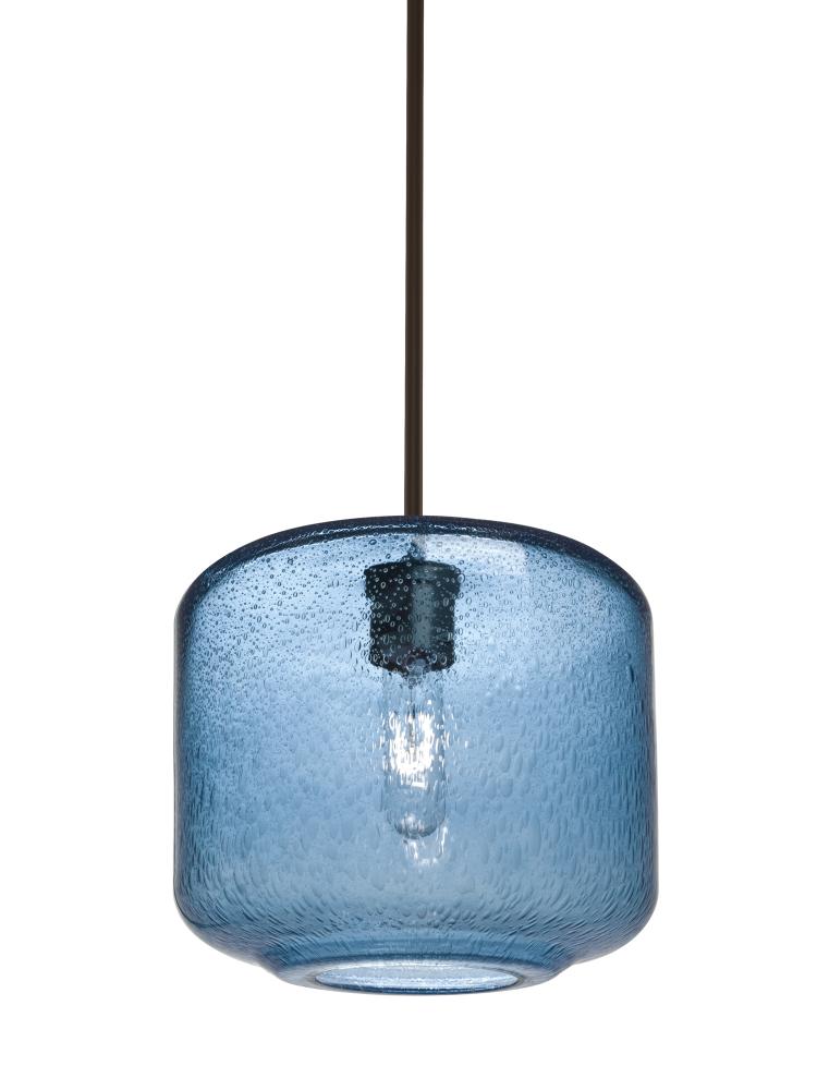 Besa Niles 10 Pendant, Blue Bubble, Bronze Finish, 1x60W Medium Base T10