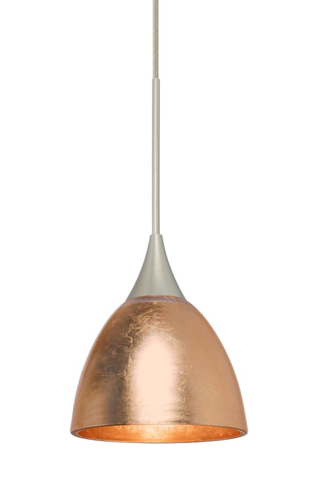 Besa Divi Pendant, Copper Foil, Satin Nickel, 1x9W LED
