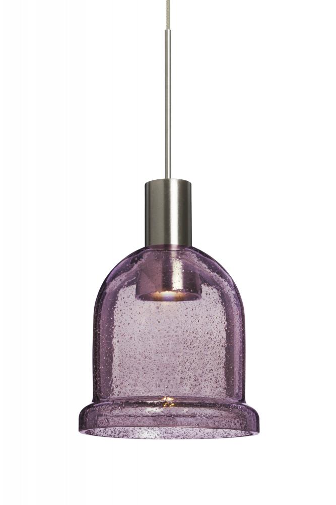 Besa, Kiba Cord Pendant For Multiport Canopy, Plum Bubble, Satin Nickel Finish, 1x3W