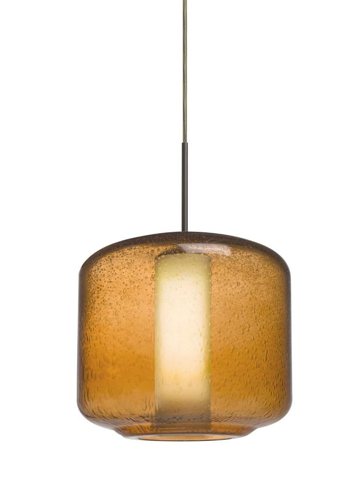 Besa Niles 10 Pendant For Multiport Canopy, Amber Bubble/Opal, Bronze Finish, 1x60W M