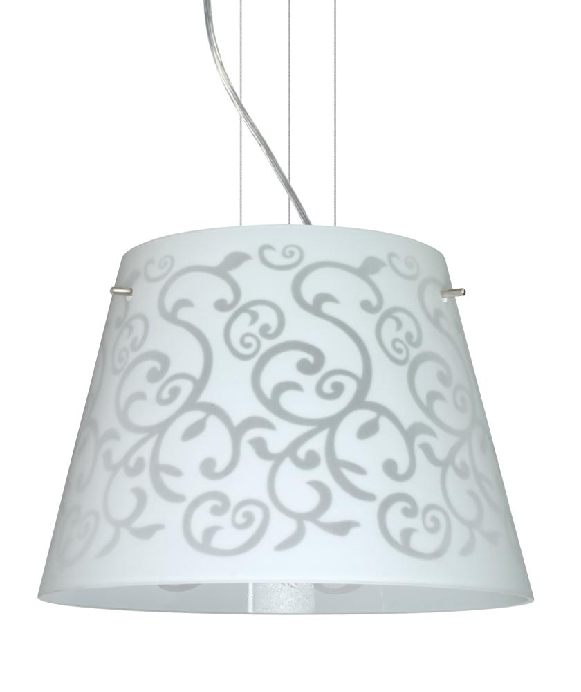 Besa Amelia 15 LED Pendant 1KV White Damask Satin Nickel 3x11W LED