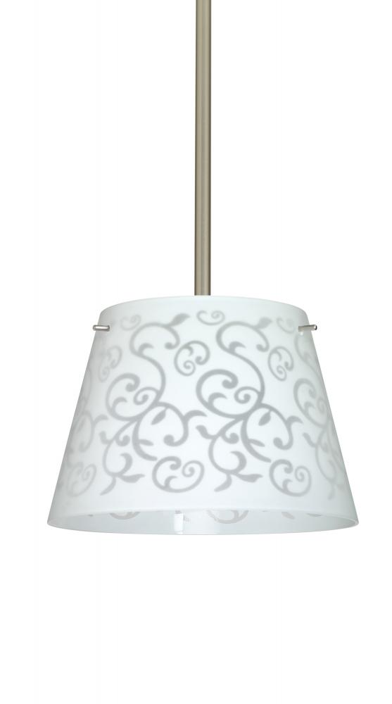 Besa Stem Pendant Amelia 12 Satin Nickel White Damask 1x100W A19