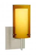 Besa Lighting 1SW-G44007-SN-SQ - Besa Pahu 4 Wall With SQ Canopy 1SW Transparent Armagnac/Opal Satin Nickel 1x40W G9