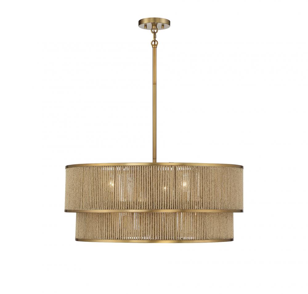 Ashburn 6-Light Pendant in Warm Brass and Rope