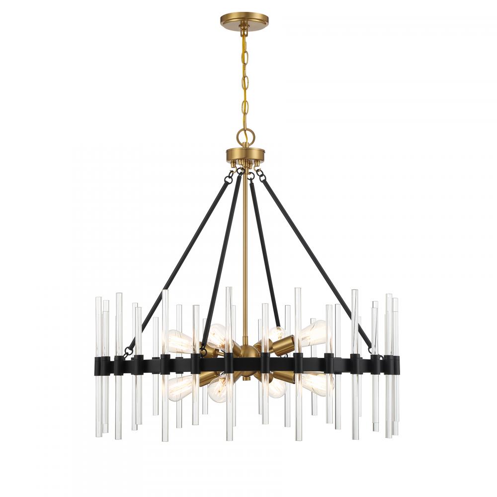 Santiago 8-Light Pendant in Matte Black with Warm Brass Accents