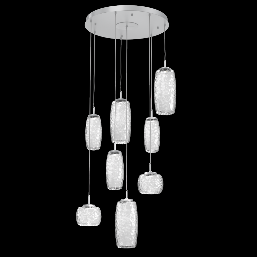 Vessel 8pc Round Multi-Pendant-Classic Silver-Clear Blown Glass-Cloth Braided Cord-LED 3000K