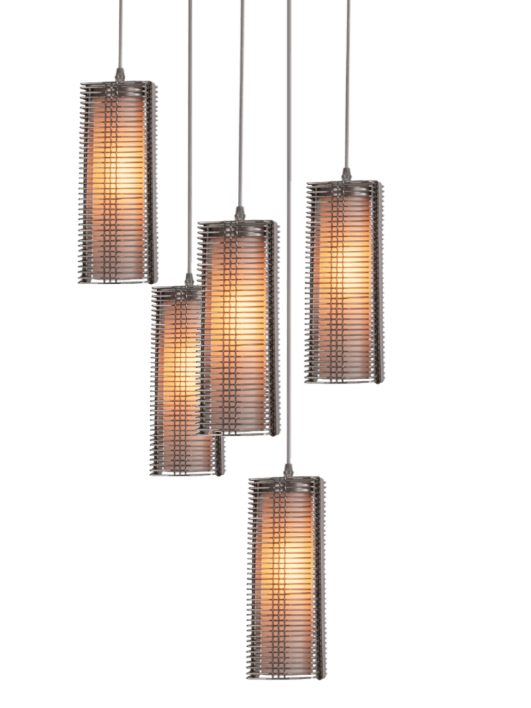 Downtown Mesh Square Multi-Pendant-09-Novel Brass-No Lens, Exposed Lamping-Cloth Braided Cord-E26