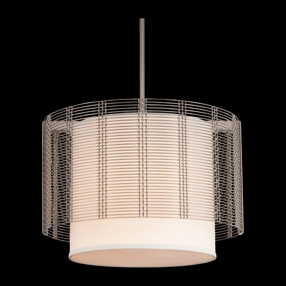 Uptown Mesh Drum with Linen Shade-31-Classic Silver-Linen Shade-Threaded Rod Suspension-E26