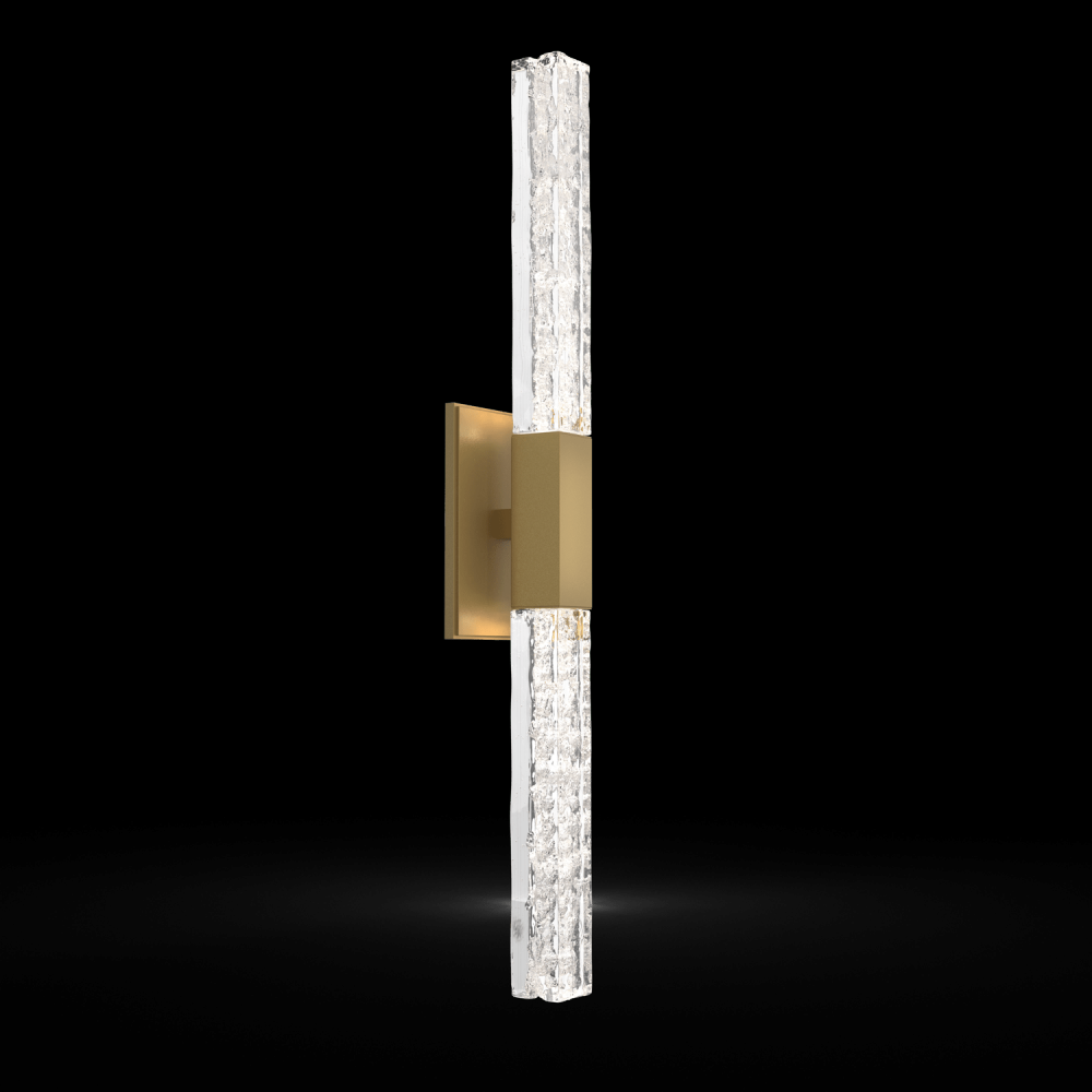 Axis Double Sconce-Gilded Brass-Clear Textured Cast Glass-Ready to Ship