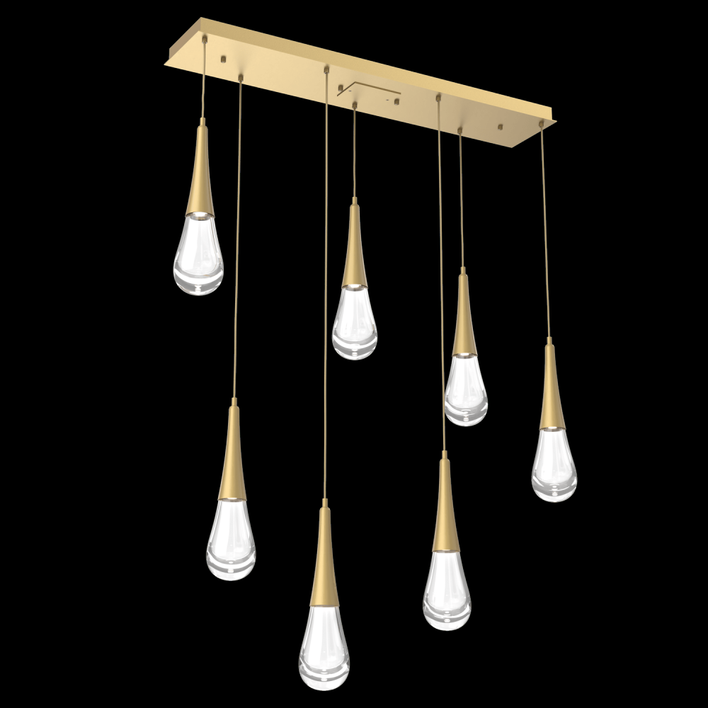 Raindrop Linear 7 PC.-Gilded Brass-Blown Glass