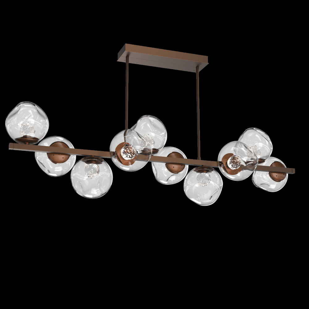 Luna 10pc Twisted Branch-Burnished Bronze-Floret Inner - Clear Outer-Threaded Rod Suspension-LED