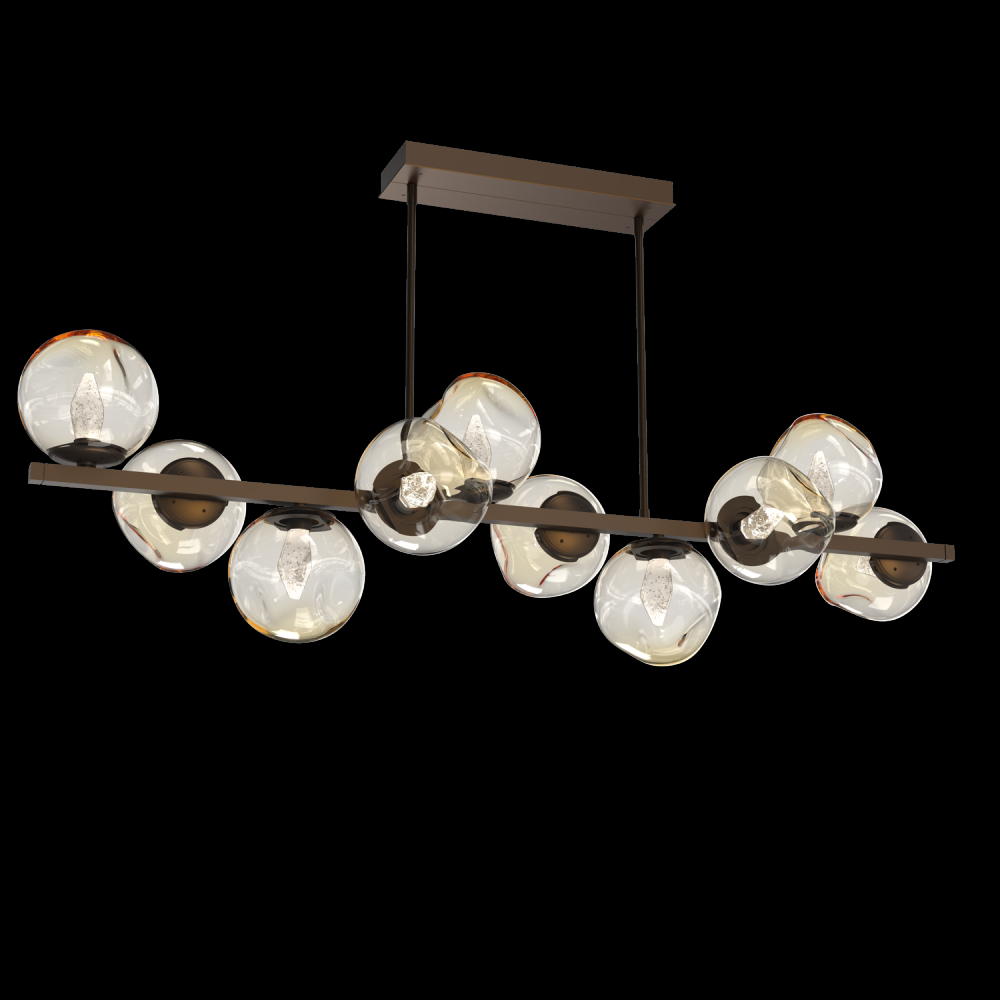 Luna 10pc Twisted Branch-Flat Bronze-Geo Inner - Amber Outer-Threaded Rod Suspension-LED 2700K