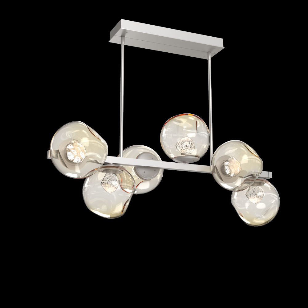 Luna 6pc Twisted Branch-Beige Silver-Zircon Inner - Amber Outer-Threaded Rod Suspension-LED 2700K