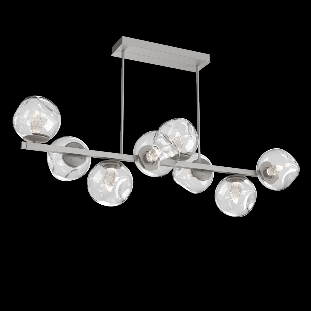 Luna 8pc Twisted Branch-Beige Silver-Geo Inner - Clear Outer-Threaded Rod Suspension-LED 3000K