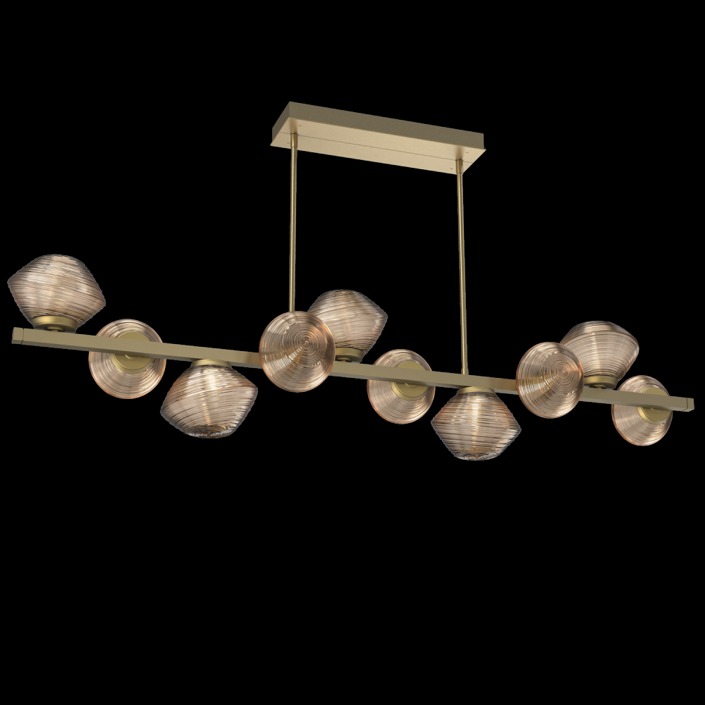 Mesa 10pc Twisted Branch-Gilded Brass-Bronze Blown Glass-Threaded Rod Suspension-LED 3000K