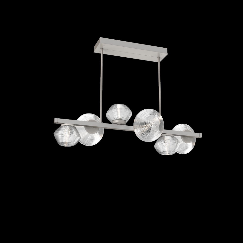 Mesa 6pc Twisted Branch-Beige Silver-Clear Blown Glass-Threaded Rod Suspension-LED 2700K