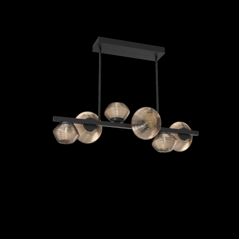 Mesa 6pc Twisted Branch-Matte Black-Bronze Blown Glass-Threaded Rod Suspension-LED 2700K