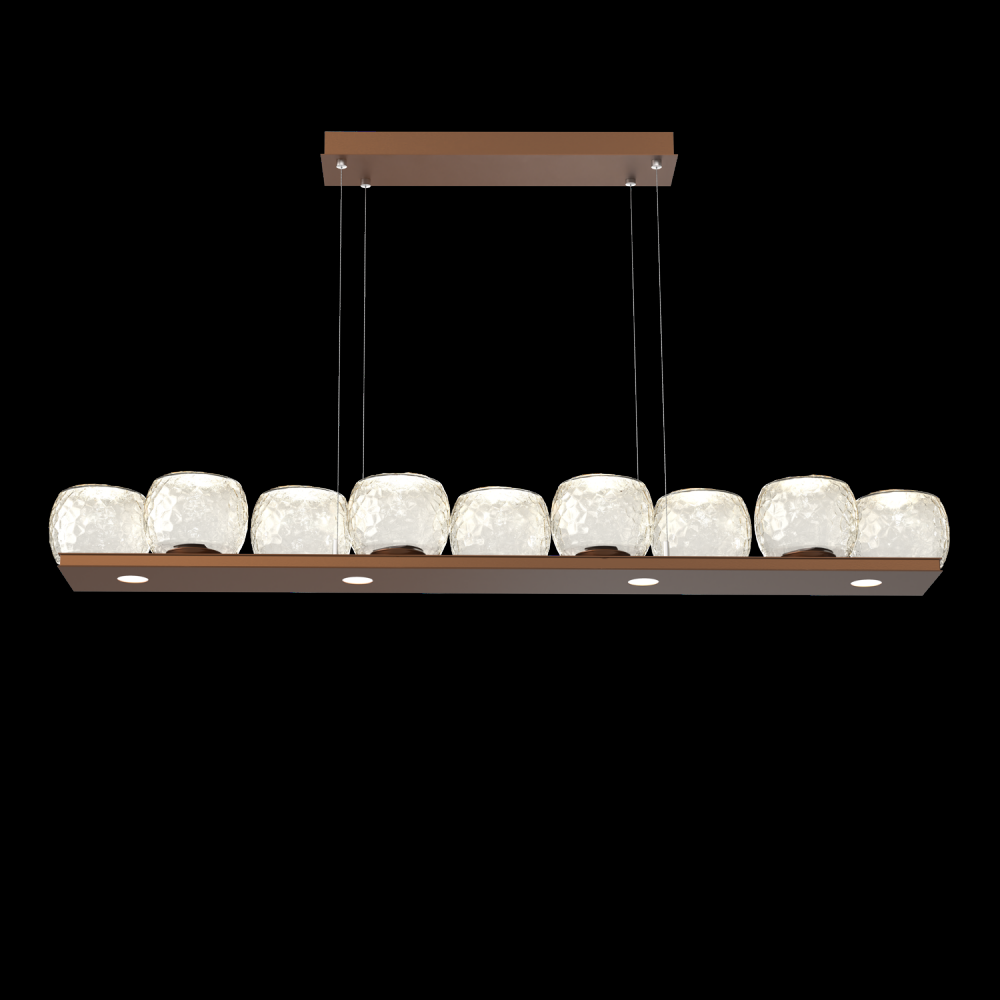 Vessel 59-inch Platform Linear-Burnished Bronze-Amber Blown Glass-Stainless Cable-LED 2700K