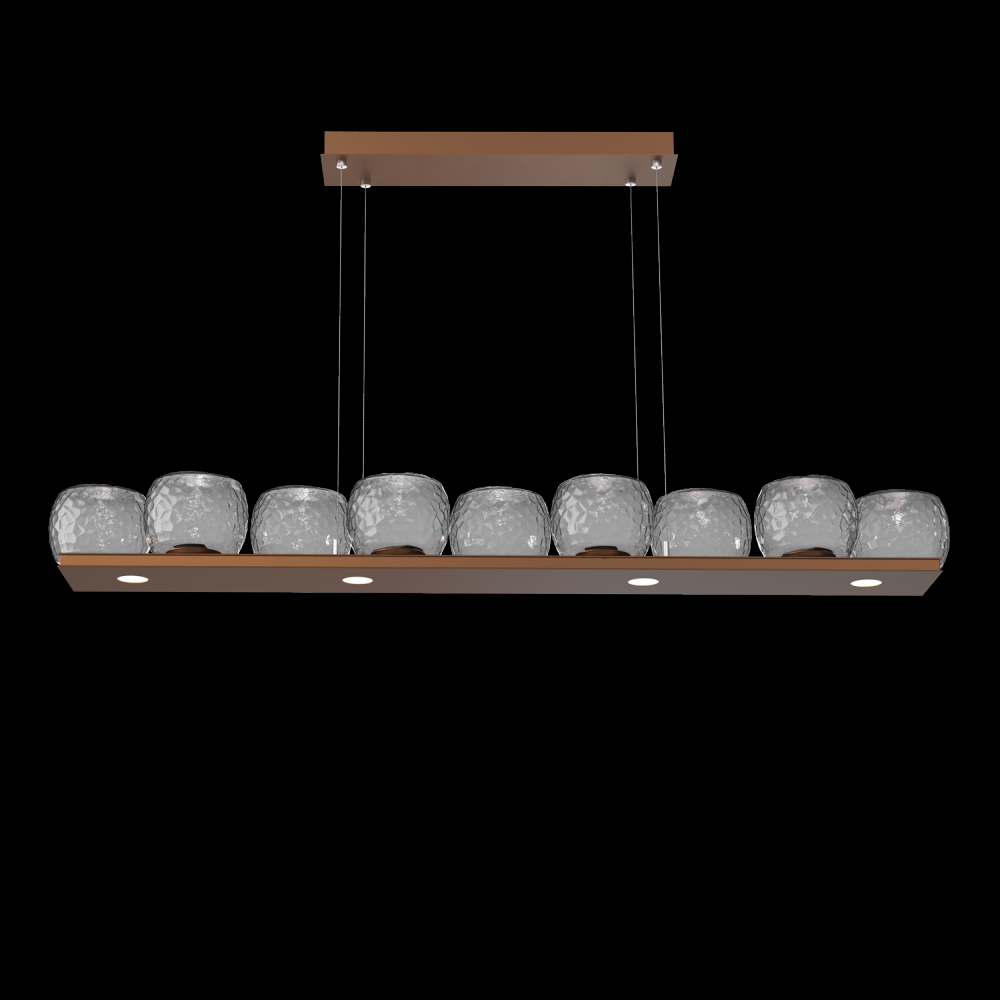 Vessel 59-inch Platform Linear-Burnished Bronze-Smoke Blown Glass-Stainless Cable-LED 2700K