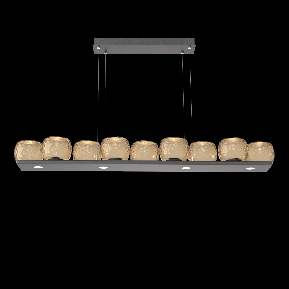 Vessel 59-inch Platform Linear-Graphite-Bronze Blown Glass-Stainless Cable-LED 3000K