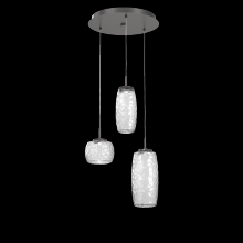 Hammerton CHB0091-03-GP-C-C01-L1 - Vessel 3pc Round Multi-Pendant-Graphite-Clear Blown Glass-Cloth Braided Cord-LED 2700K