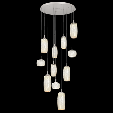 Hammerton CHB0091-11-BS-A-C01-L1 - Vessel 11pc Round Multi-Pendant-Beige Silver-Amber Blown Glass-Cloth Braided Cord-LED 2700K