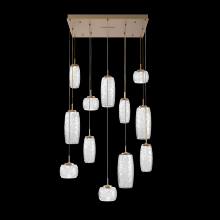 Hammerton CHB0091-12-NB-C-C01-L1 - Vessel 12pc Square Multi-Pendant-Novel Brass-Clear Blown Glass-Cloth Braided Cord-LED 2700K