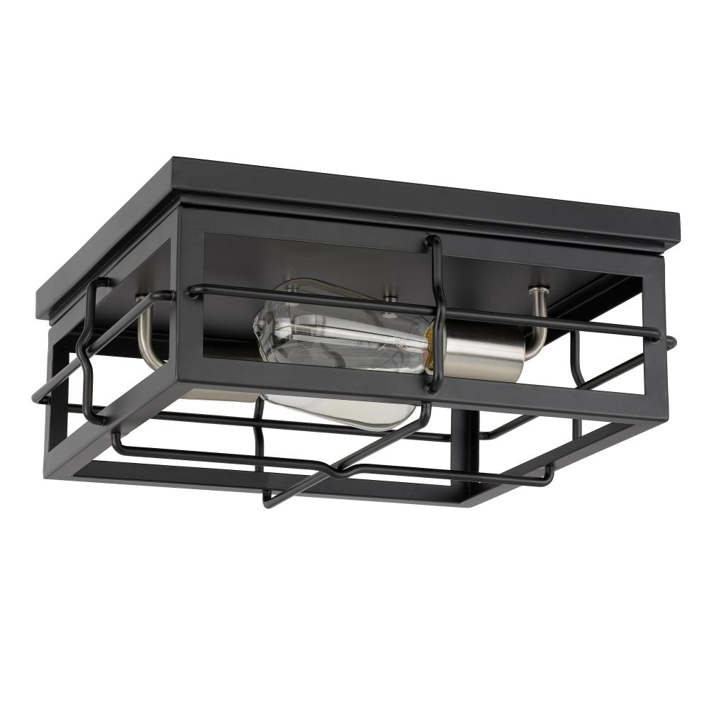 Hanford 2-Light Black Frame With Brushed Nickel Socket Flush Mount 13.88“ X 13.88” X 5.88“